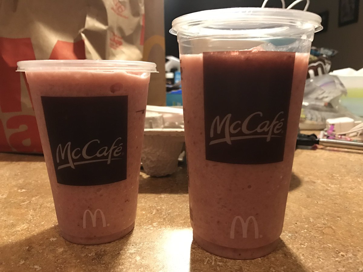 gldmn77's tweet photo. @McDonalds consistently charging me for a large (on right) and medium (left) smoothie yet it's the same damn amount! https://t.co/mV7gvT2Eln