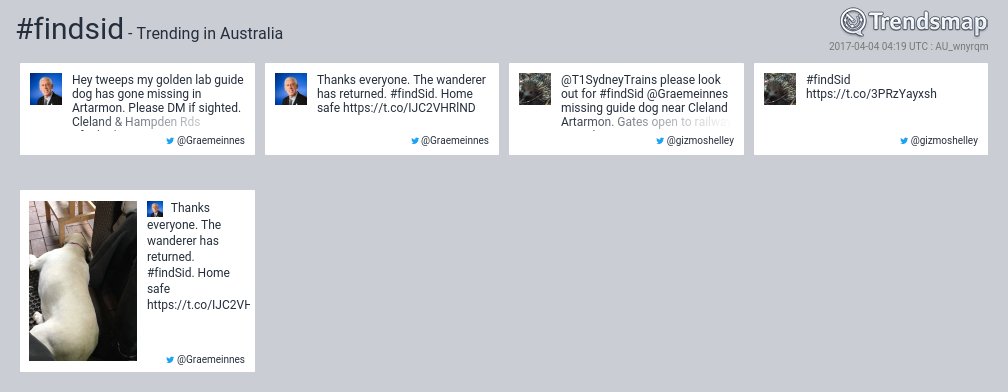 TrendsAustralia's tweet photo. #findsid is now trending in Australia

https://t.co/EWUY5F009F https://t.co/OaMexiVDGZ