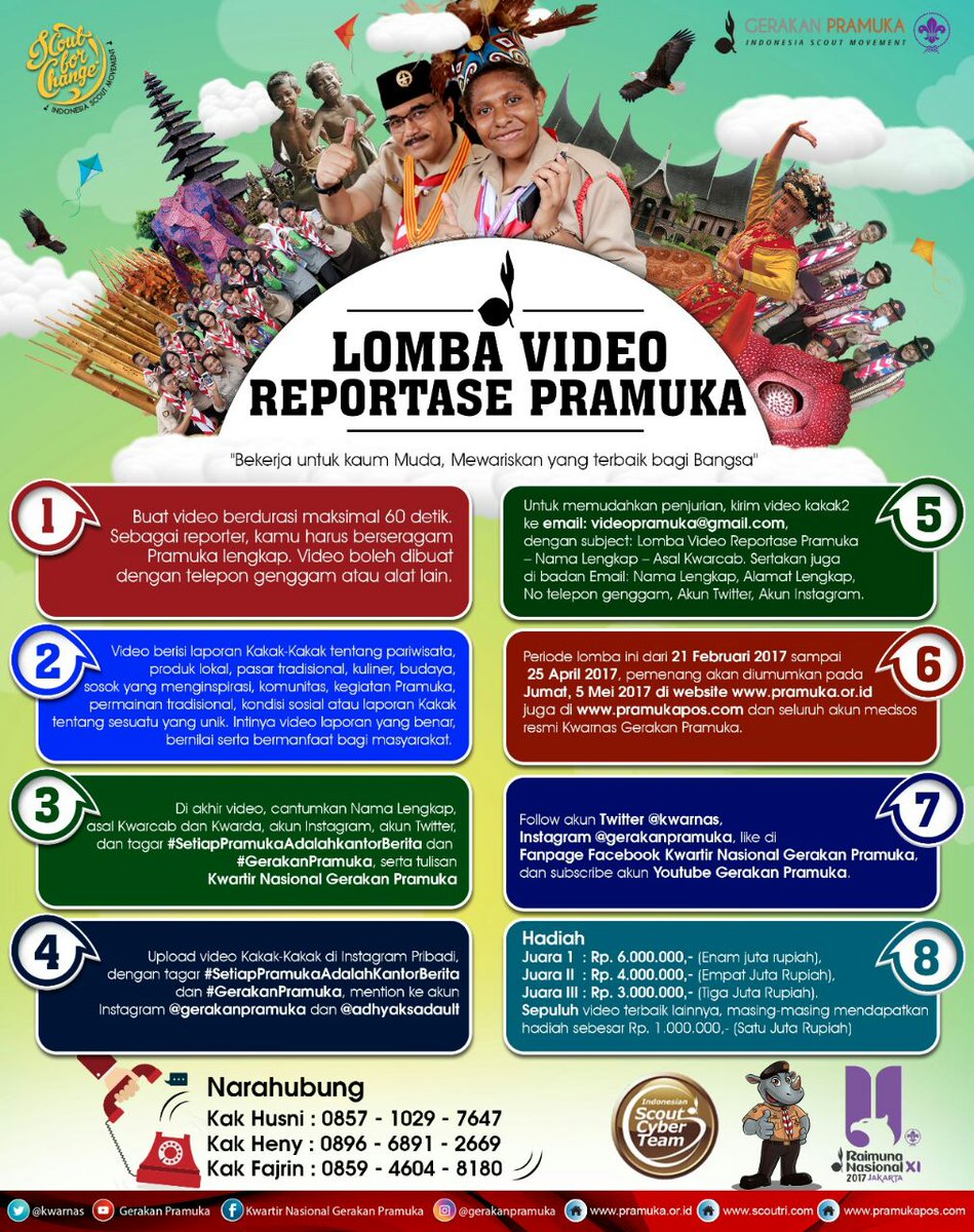Yuk mari yg blm smpt kirim video lomba reportase pramuka kita tunggu smpe tgl 25 April 2017 ya kirim ke videopramuka@gmail.com 😀