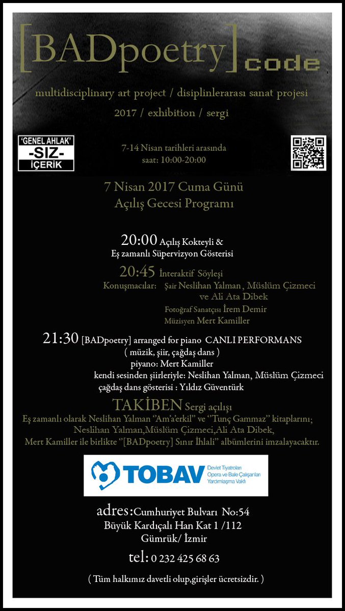 badpoetry_tr's tweet photo. [BADpoetry]code;7 Nisan Cuma günü,saat 20:00'da,İzmir TOBAV'da.Gecenin güncellenen programı ektedir.
herkes davetlimiz,girişler ücretsizdir https://t.co/joOhq1Es2Y