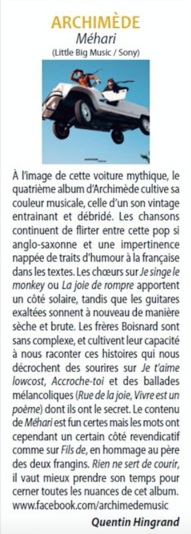 archimedemusic's tweet photo. Merci @FrancoFans pour cette chronique, et pour la présence de "Méhari" dans les 8 incontournables de votre dernier numéro ! J-2 🎉 https://t.co/TuTnBa14tY