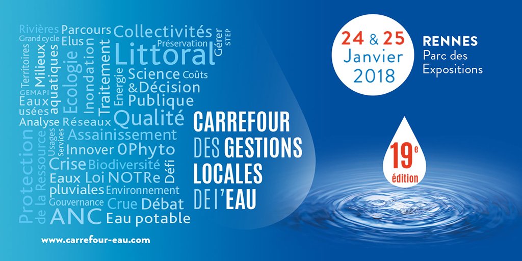 IDEAL_Co's tweet photo. Save the date - 19e Carrefour de l'#eau #CGLE19 à #Rennes les 24-25 janv.2018 ! Vidéos & supports du #CGLE18 ici : https://t.co/Wa2O489uTl https://t.co/LbNVkvZpVX