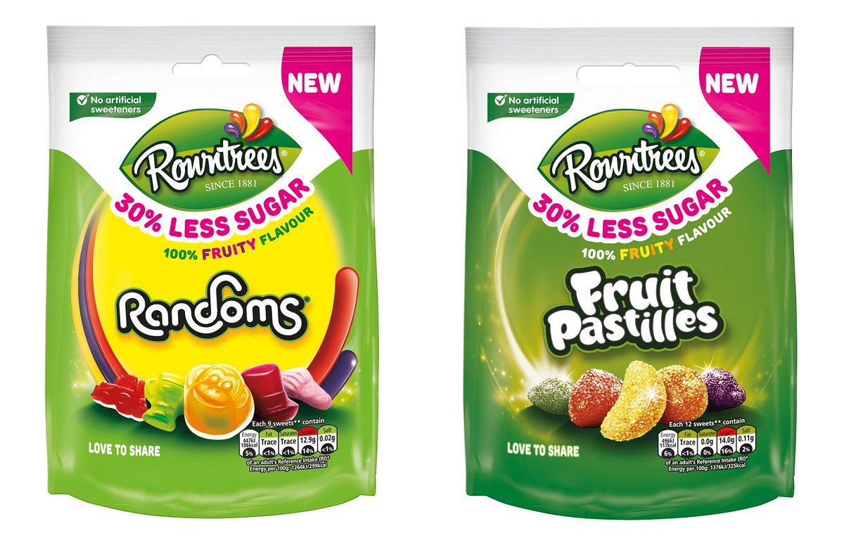 Introducing new 30% less sugar versions of our <a href="/ROWNTREES/">Rowntree's®</a> favourites, Rowntree's Randoms &amp; Fruit Pastilles nestle.co.uk/media/pressrel…