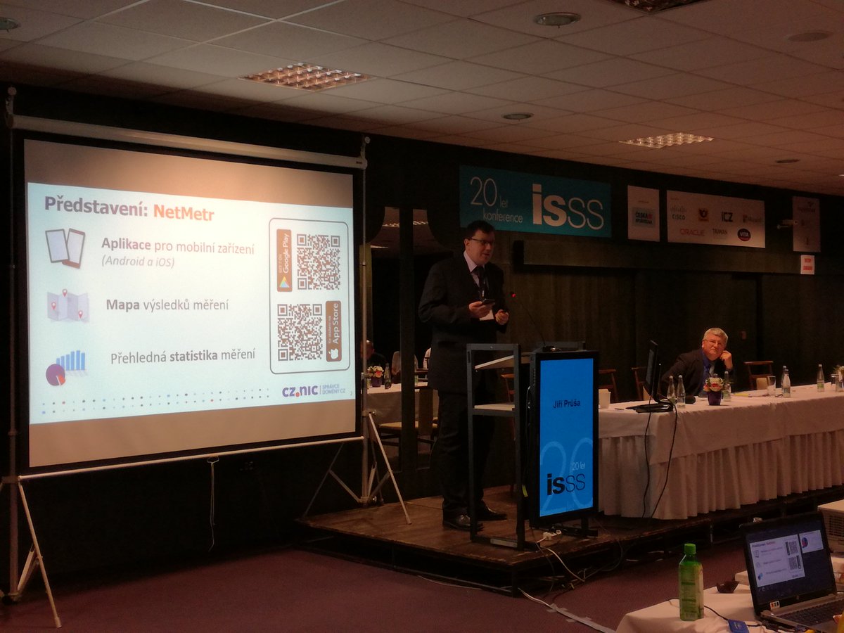 CZ_NIC's tweet image. Jiří Průša představil na #isss2017 mezinárodní projekt, který se zaměřuje na měření kvality (QoS) mobilního internetu. #NetMetr