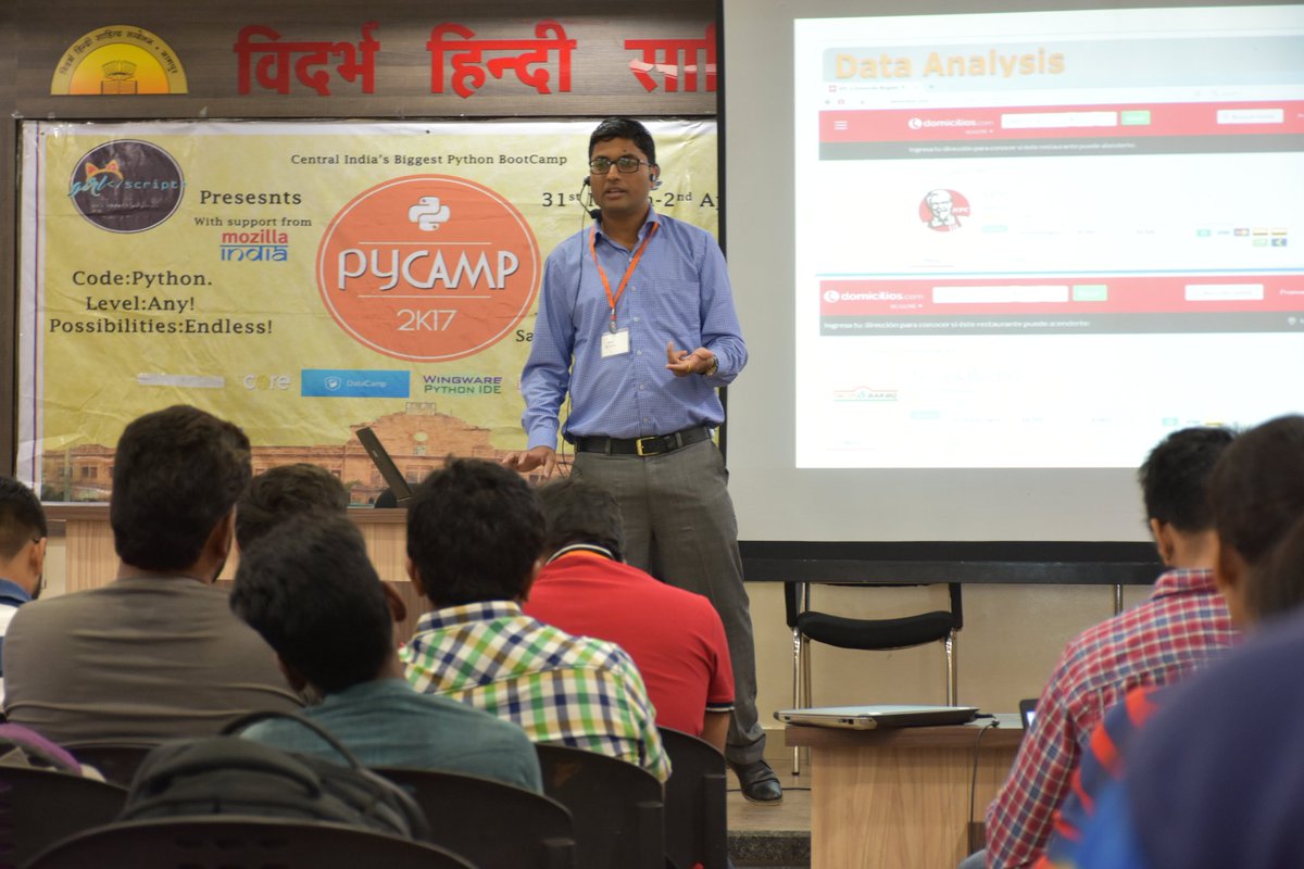 Pycamp2k17's tweet photo. #datacollection #webscrapping #datacollection #surveys  #pycamp2k17 
Great session by Mr. @GopalSakarkar https://t.co/xX8MeFlTTu