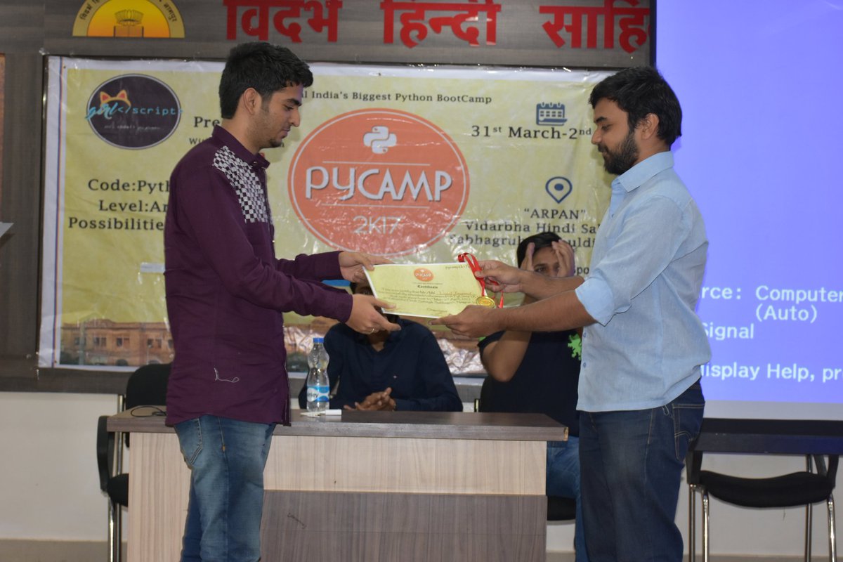 Pycamp2k17's tweet photo. @nrangwani1 won the competition for max. No. Of tweets during #pycamp2k17 
Got awarded during the closure ceremony #day3 https://t.co/ruwhTB1j9q