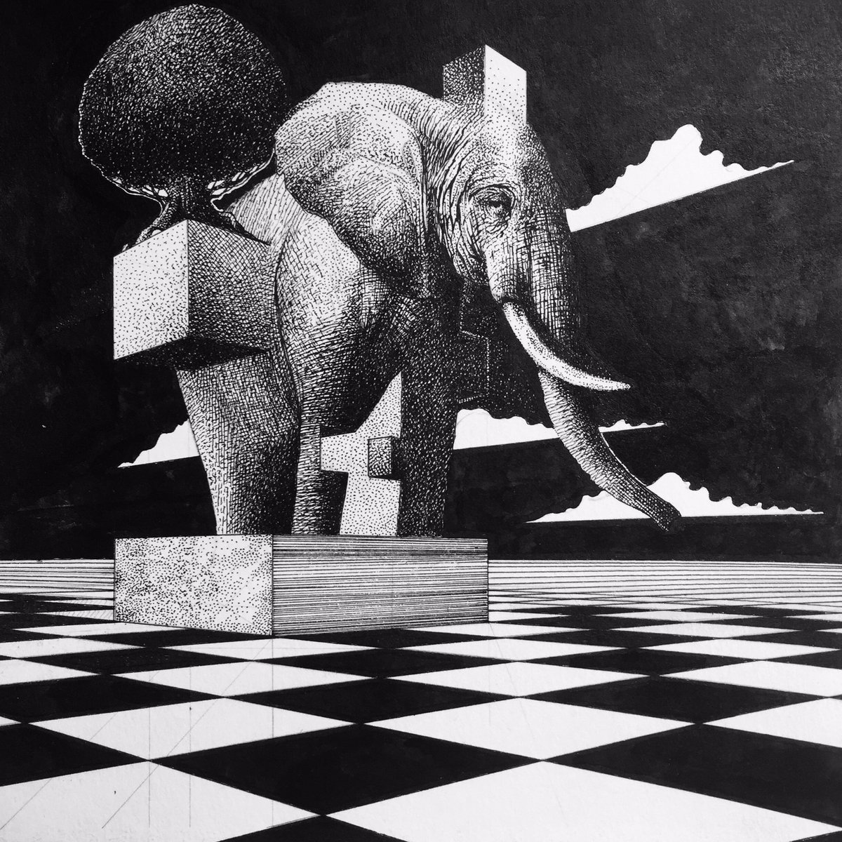 Surrealist_mind's tweet photo. “Surreal Elephant with Tree” - by @Willem_Arnhem. #surreal #art #pen #ink https://t.co/g92j6Cabrx
