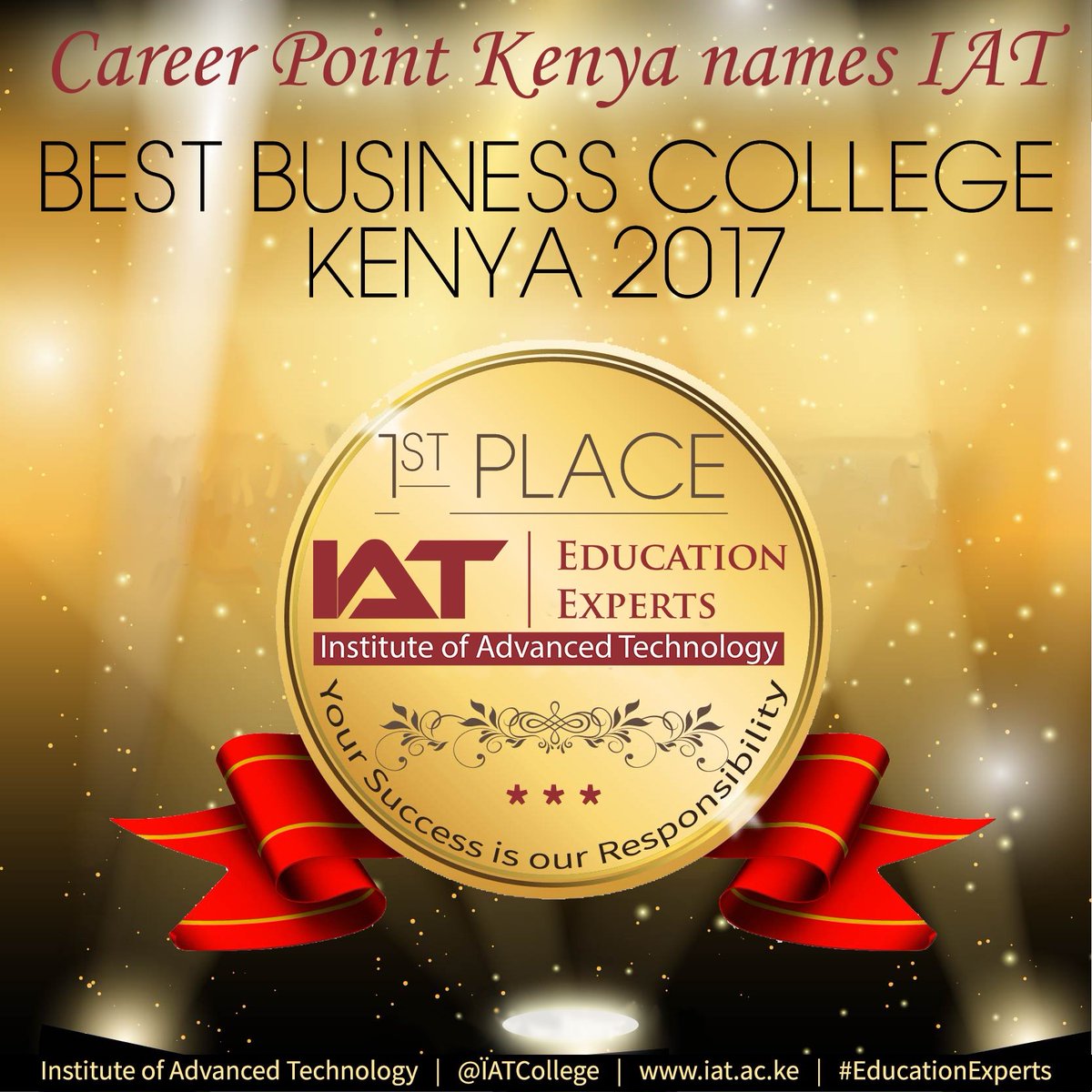 GatuaDigispace's tweet photo. We wish to Congratulate @IATCollege for being named Best Business College in Kenya 2017 by @JobsKenya. https://t.co/i006BOpcL4 https://t.co/qOVKLHkVAt