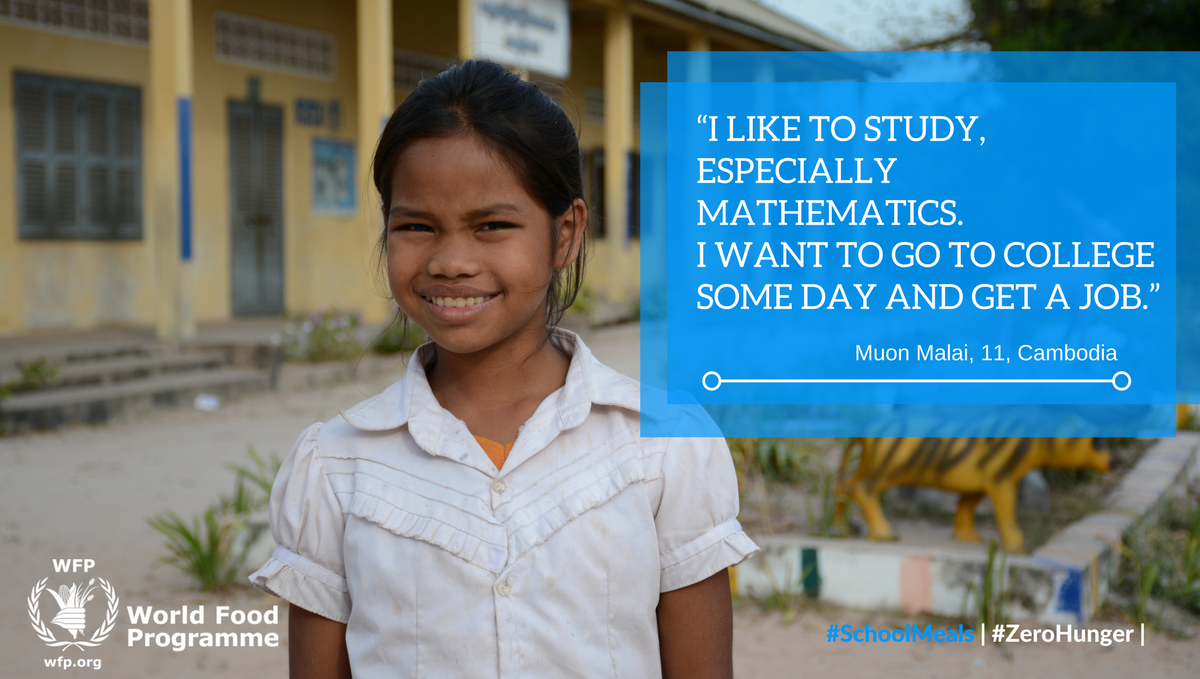 WFP's tweet photo. Meet Muon, 1 of 277K kids in #Cambodia getting daily breakfast from WFP. #SchoolMeals can help her achieve dreams! https://t.co/qIwkzdopit https://t.co/QGJ1HfNeGM