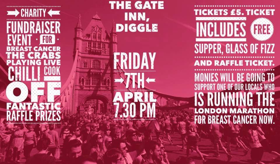 Charity Fundraiser at The Gate with a chilli cook-off this Friday @7.30pm Followed by live music from The Crabs. £5 includes fizz and food!