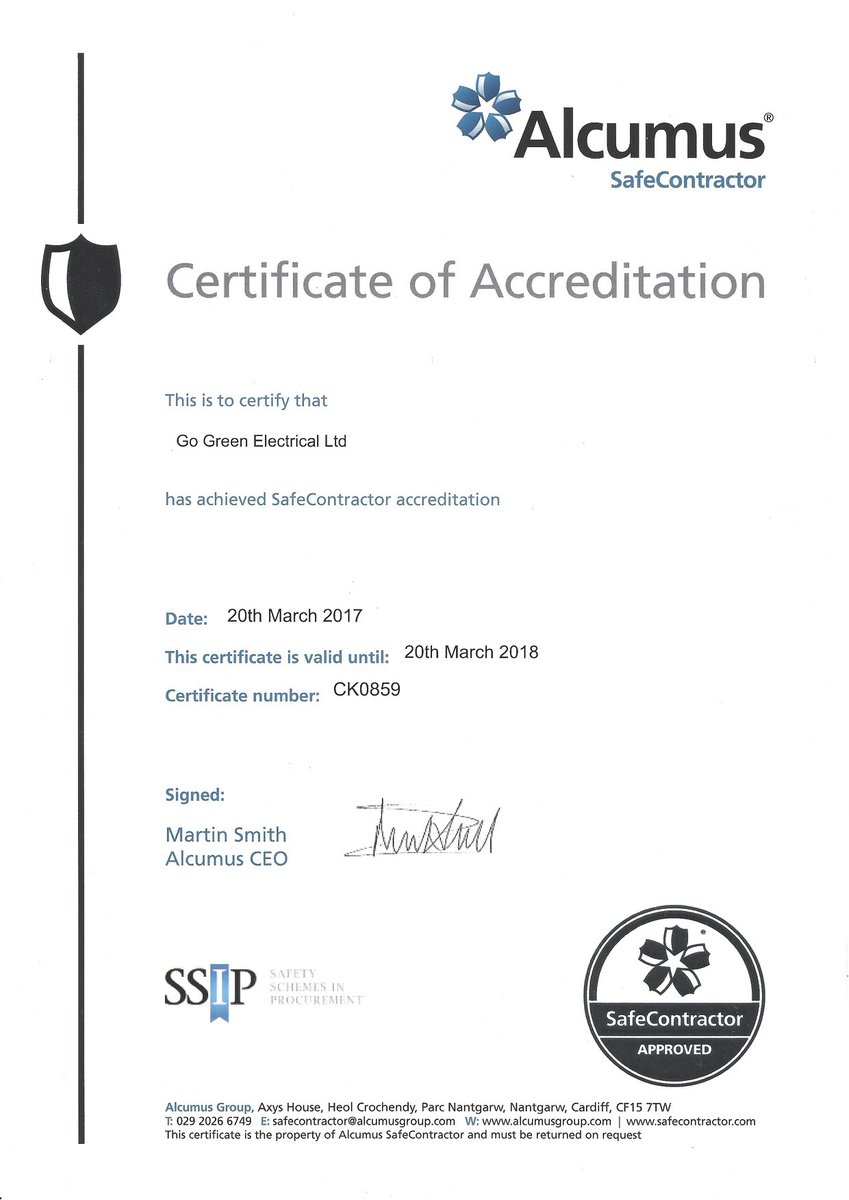 <a href="/gogreenelc/">Dan F</a> have received <a href="/ssip_org_uk/">SSIP</a> #accreditation with <a href="/safe_contractor/">Alcumus SafeContractor</a> for #2017 - #healthandsafety #peaceofmind #electricalcontractors