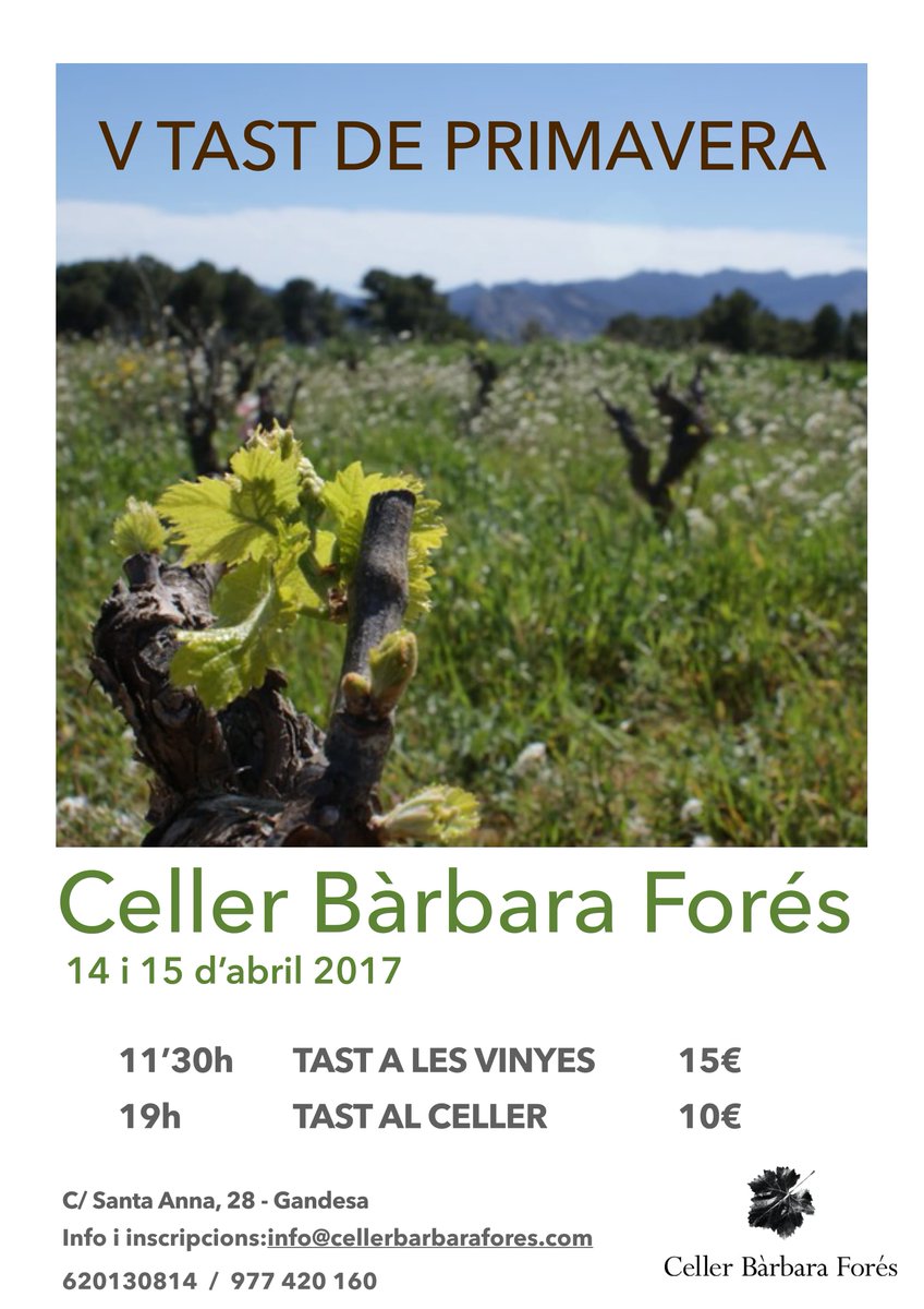 [AGENDA] V TAST DE PRIMAVERA🌿14-15 abril🌿inscripcions obertes🌿places limitades goo.gl/uUNtCV #garnatxablanca #vicatalà #terraalta