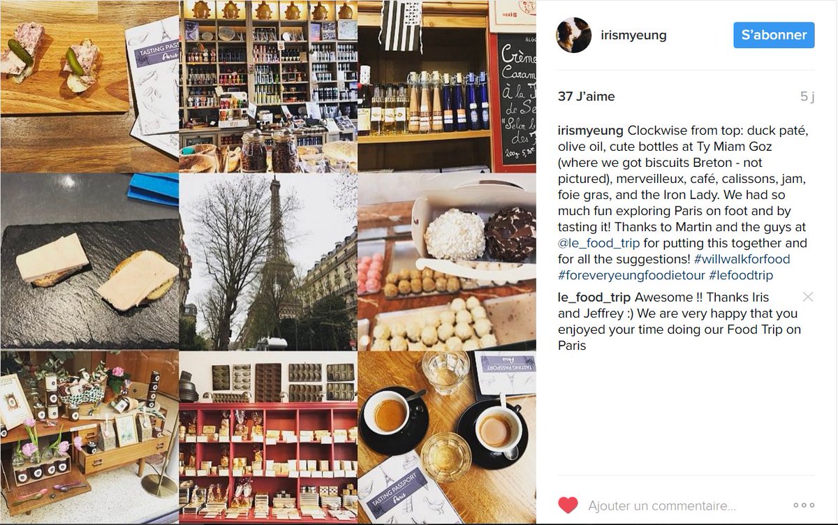"We had so much fun exploring Paris on foot and by tasting it !" Thanks Iris and Jeffrey for this awesome post on <a href="/instagram/">Instagram</a>