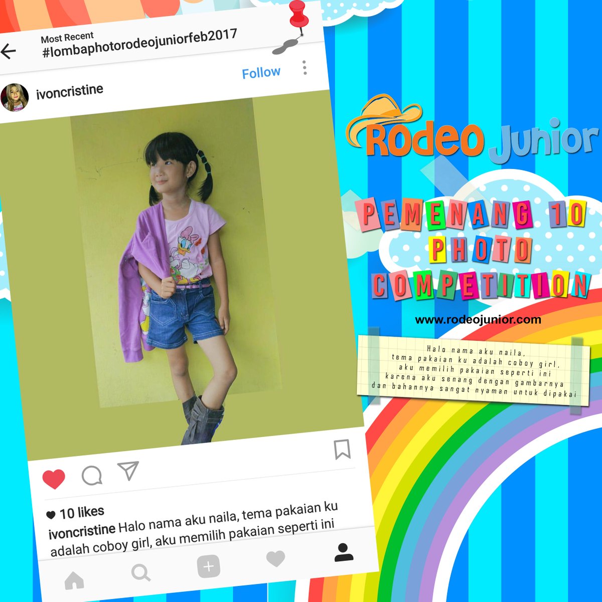 Congratulation @ivoncristine sbg salah satu pemenang Rodeo Junior Instagram Photo Competition Feb 2017 #KidsFashion #Style #Ootd #ootdindo