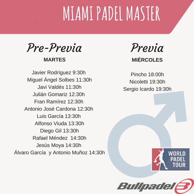 ¡El <a href="/WorldPadelTour/">World Padel Tour</a> no para! Mucha suerte a todo el #BullpadelTeam en la pre-previa y previa del #WPTMiamiMaster 
🎾 bit.ly/2oDT90V