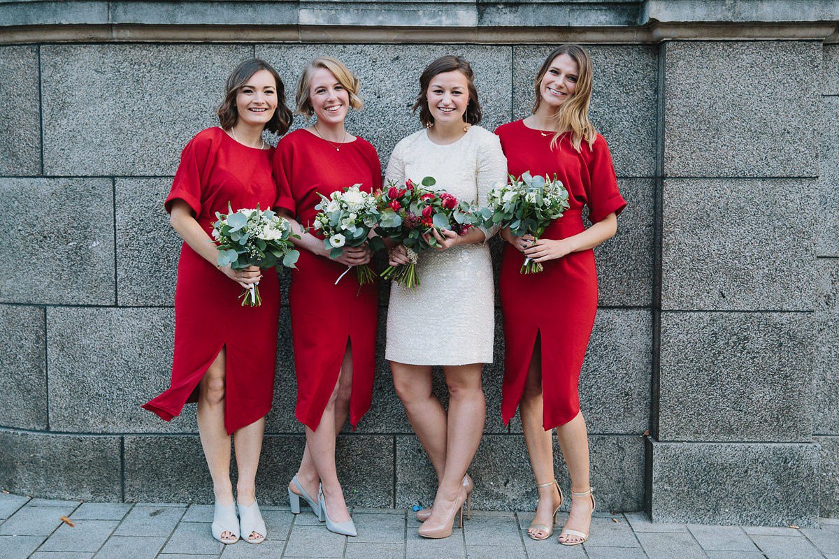 Red bridesmaids dresses &amp; a pretty red bouquet bring a pop of colour to this intimate London wedding>lvmyd.rs/2nE94vh <a href="/BritishFlowers/">greatbritishflorist</a>