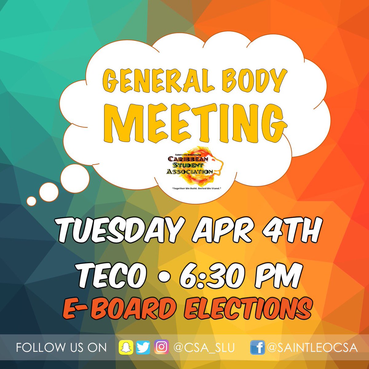 CSA_SLU's tweet photo. E-Board elections are today‼️ 6:30 in TECO Hall https://t.co/boKesHriMh