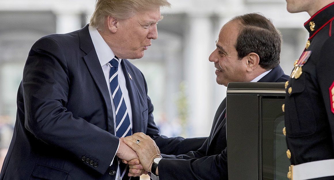 politico's tweet photo. .@realDonaldTrump dodged any public comment on Sisi’s much-maligned human rights record after their meeting Monday https://t.co/N9A0YGu33X https://t.co/uz17B44UB2