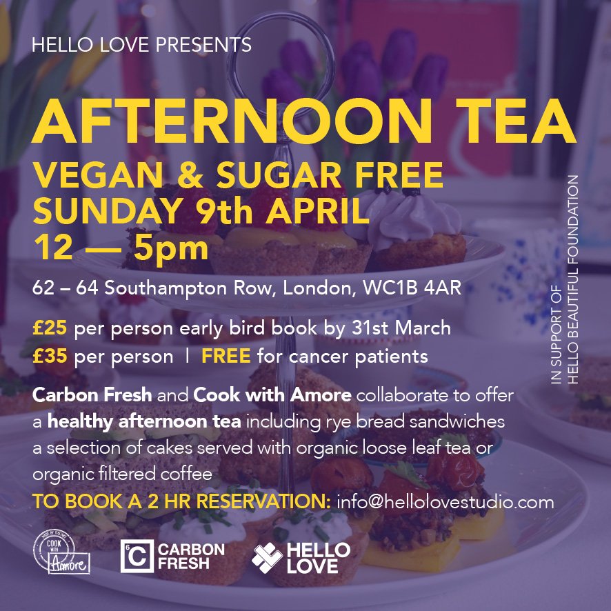HBcancerUK's tweet image. Sugar Free afternoon tea this Sunday. 62-64 Southampton Row #vegan #sugarfree #cancerprevention #afternoontea #wellness @Cook_with_amore