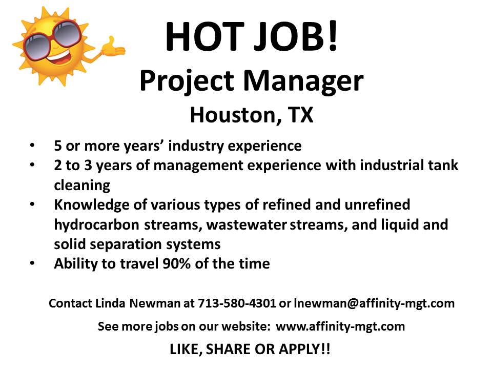 AffinityMG's tweet photo. #job #ProjectManager #TankCleaning @Industrial #Houston #TX #hydrocarbon #wastewater #management #ApplyNow https://t.co/cJdLrFEpNb