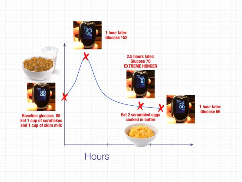 DietDoctor's tweet photo. What happens if you eat cereal and skim milk vs. some scrambled eggs? https://t.co/m9Rl0pgmNv @tednaiman https://t.co/fehACOMidD