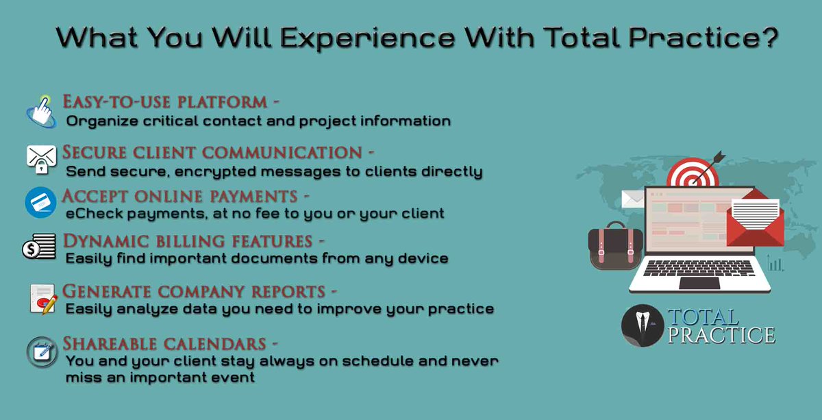 TotalPractice_'s tweet image. Have u been searching for a complete practice management solution tht has all the features to manage ur work &amp;amp; life? totalpractice.net