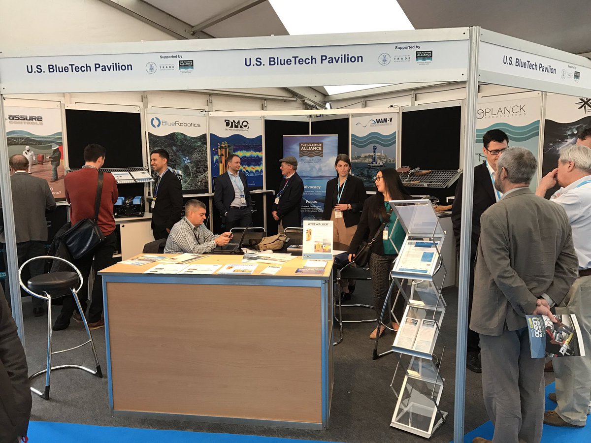 BlueEconomyGuy's tweet photo. Busy day @OceanBusiness with the #USBlueTechTrade Pavilion (Stand V42) and @TMA_maritime and @TradeGov https://t.co/r4wzT73ddb