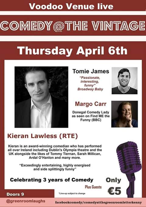 GREENROOMLAUGHS's tweet photo. @OutYouGet Celebrating 3 great years of hilarious comedy on Thursday night with acts from ireland and Uk Retweet Please?
#Donegal https://t.co/0vXD99VyB4