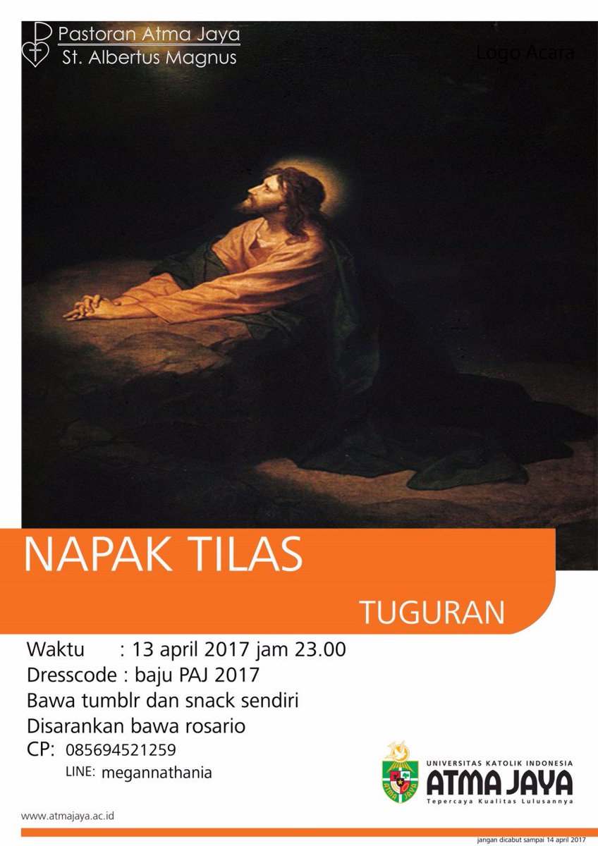 Halooo kawan-kawan  atmajaya 
Yuk sama-sama mengikuti  NAPAK TILAS!
Cp : 
085694521259
(line) : megannathania 
(line) : rbyaditya