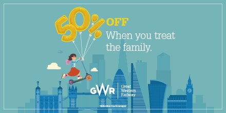 Book at gwr.com/family from 3 - 30 April with a Friends &amp; Family railcard and receive 50% off advance fares.
