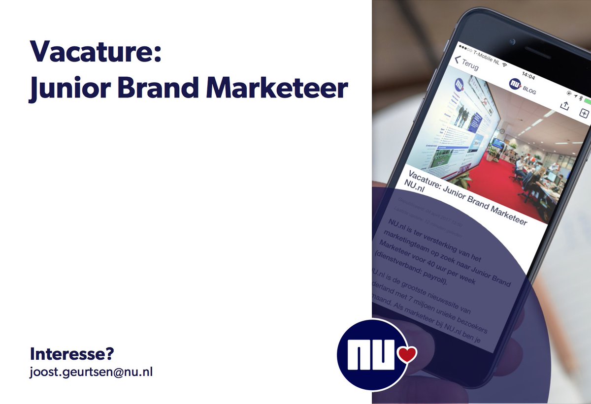 geurtsenjoost's tweet image. Wie komt het marketingteam van NU.nl versterken? We zijn op zoek naar een Junior Brand Marketeer! nu.nl/blog/4593729/v…