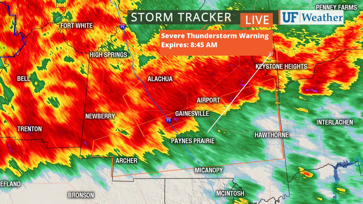 UFWeather's tweet photo. NEW Severe T-Storm Warning for the rest of #Gainesville and southern parts of #Alachua Co until 8:45. https://t.co/htqaRZOdfW