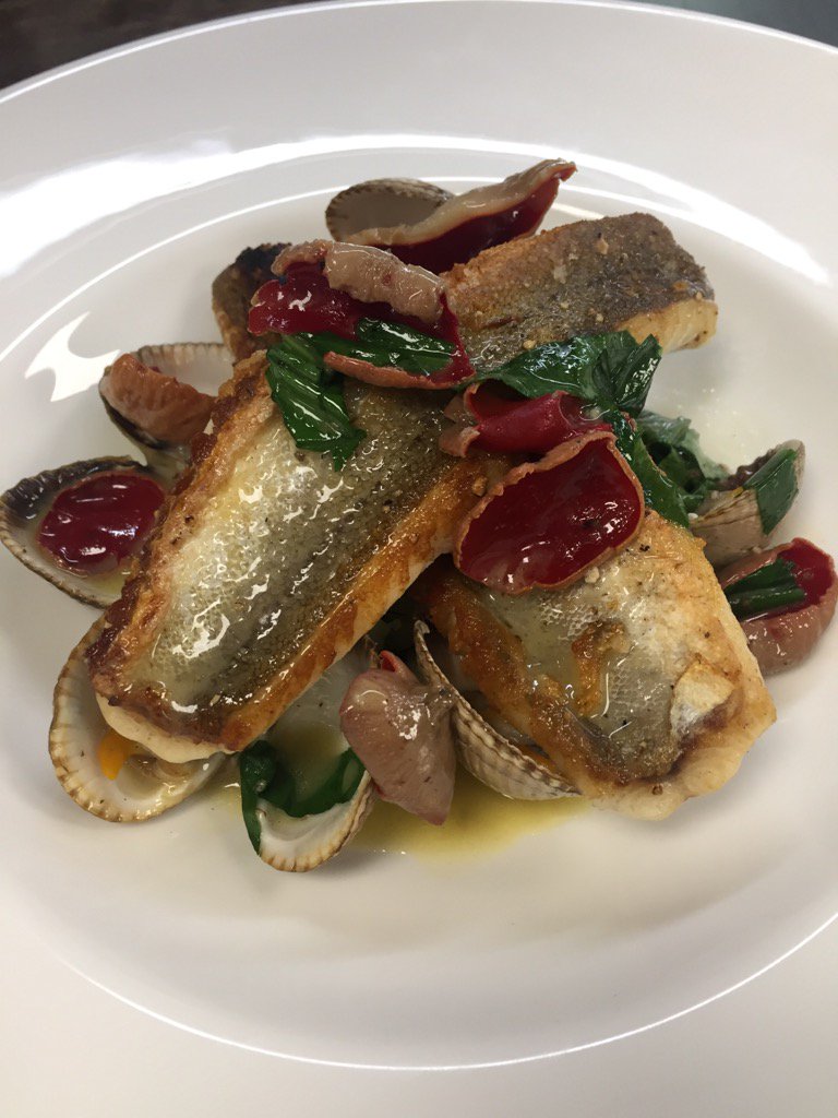 Spring special @67pallmall Gurnard, cockles, scarlet elf cups, wild garlic