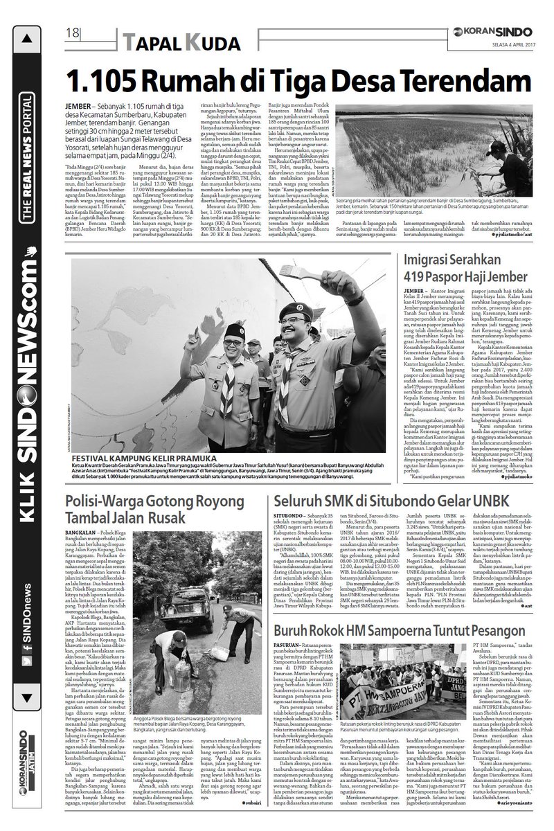 Koran Sindo Jatim, 4 Apr 2017, 1.105 Rumah di Tiga Desa Terendam <a href="/InfoJemberKita/">Info Jember Kita</a> <a href="/KabJember/">Jember</a> @Humas_Jember <a href="/infojemberraya/">Info Jember</a>