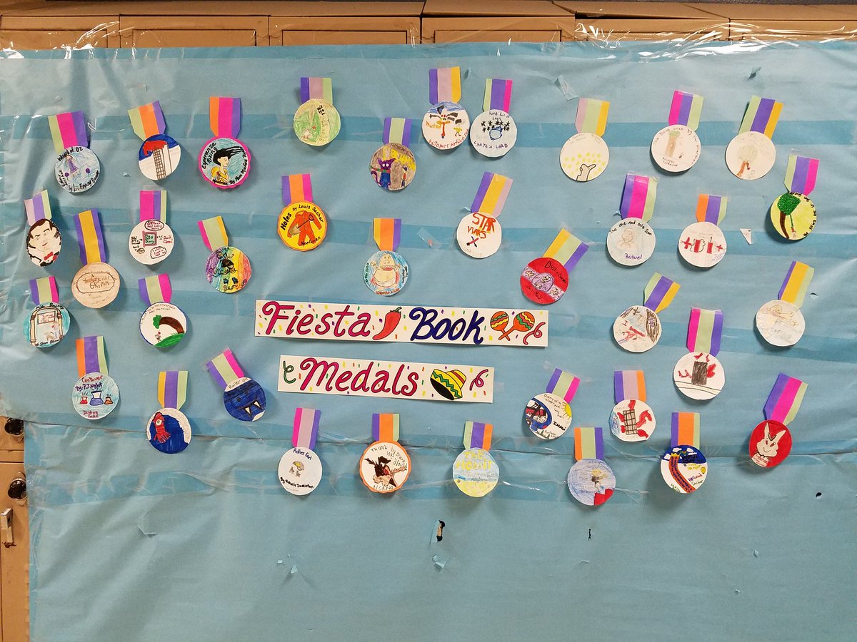 ddpetter's tweet photo. Me. Apolinar's class designed Fiesta medals of favorite book. #saladopatriots https://t.co/frDnk9ErIp