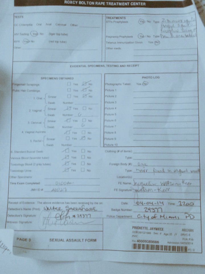 J_Neese's tweet photo. I am the woman! Pic of my rape kit results attached! #ColinKaepernick had it covered up! #Kaepernick is a lying hypocrite! @NFLonFOX @NFL https://t.co/s7va0NABai
