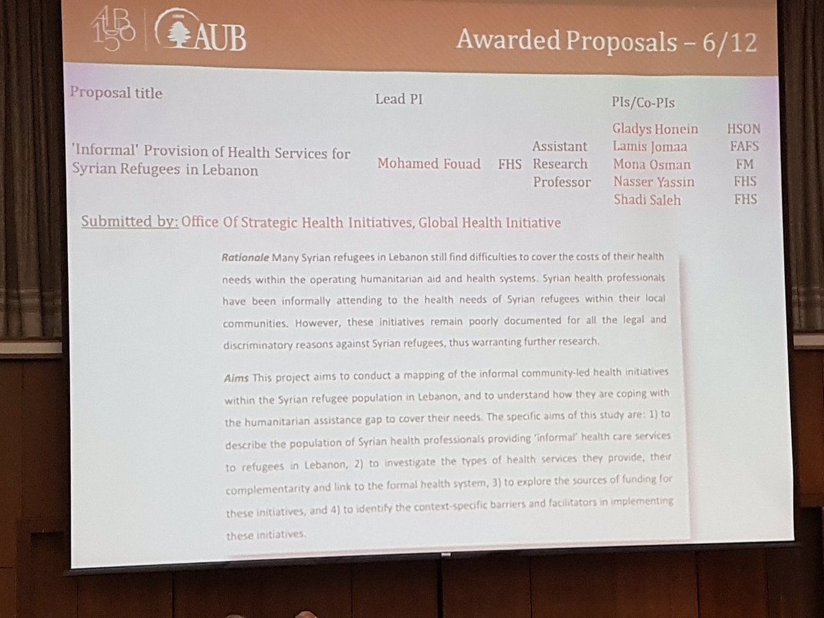 ghiaub's tweet photo. CRS grant awarded to GHI's Refugee Health Program:'Informal' Provision of Health Services for Syrian Refugees in Lebanon #RHP #GlobalHealth https://t.co/AkxkaKw58w