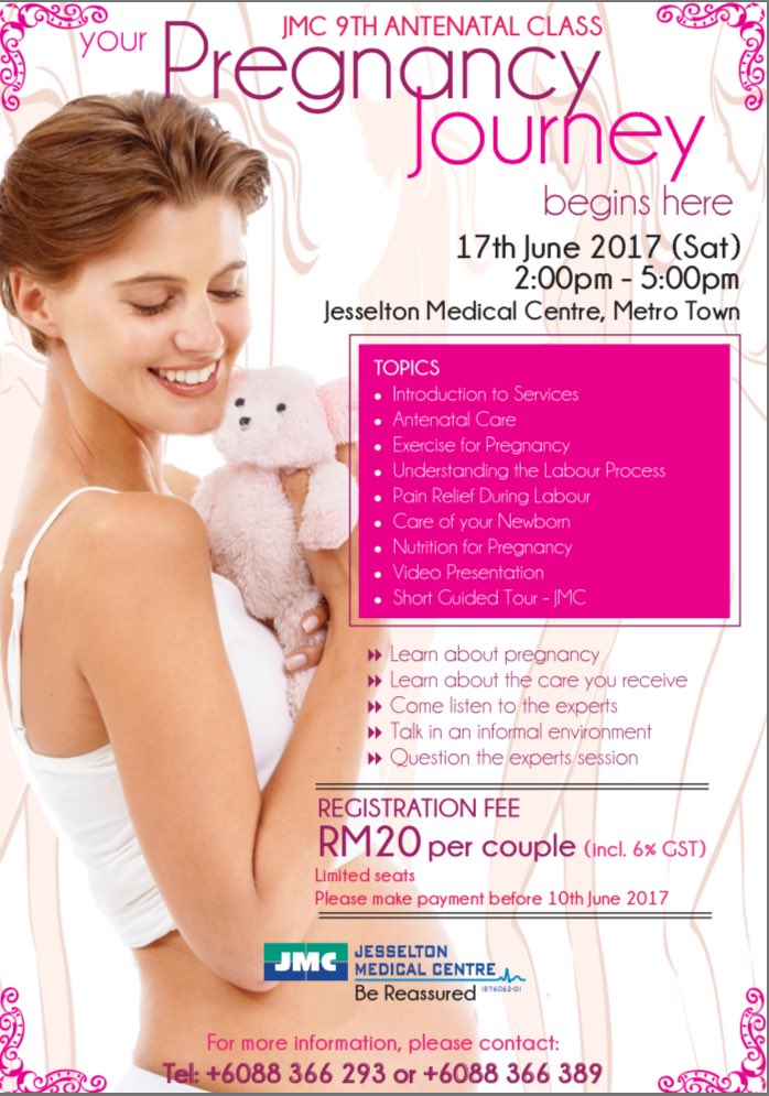 jmc_kk's tweet photo. JMC 9th Antenatal Class
17th June 2017 @jmc_kk 

For more information, please call 088-366 293 or 088-366 389 https://t.co/FC3OusUmSx