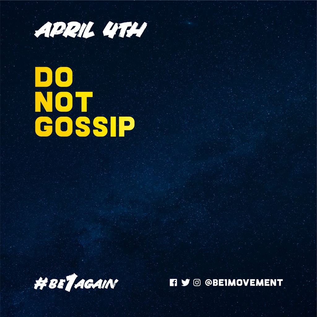 Be1Movement's tweet photo. Exercise your reserve and avoid gossip to Be1.
#Be1Again @Be1Movement https://t.co/DG2KFPV7iT