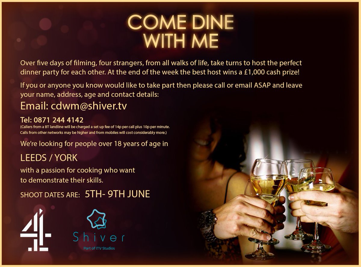 ComeDineWithMe's tweet photo. @OutAboutYork  HEY! Can U retweet PLS? COME DINE WITH ME is coming to YORK &amp; we want 2 hear from people!!! EMAIL US NOW: CDWM@SHIVER.TV ! https://t.co/ypsAESXPNR