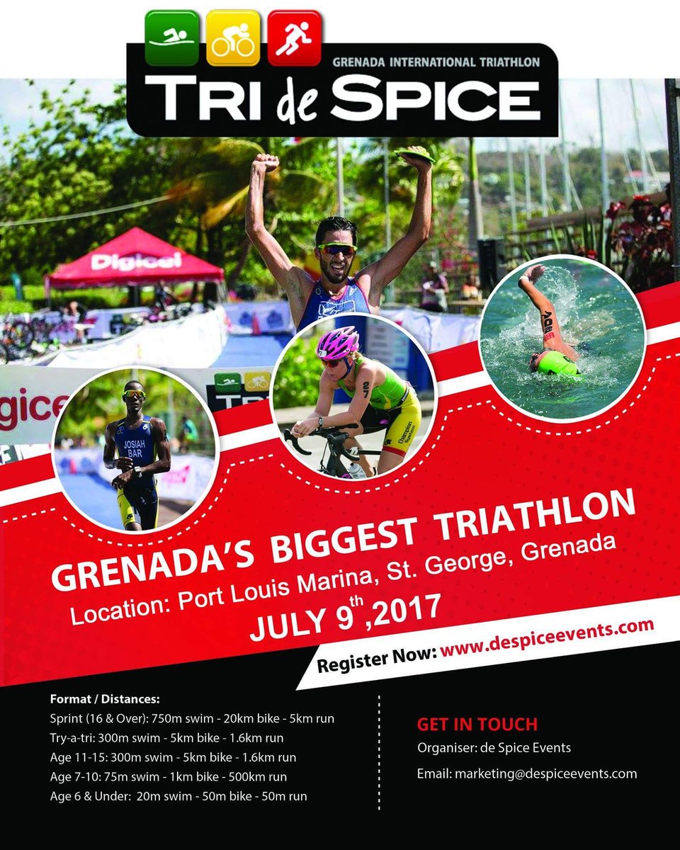 Grenada's Biggest Triathlon 'Tri de Spice'
Click link to Register Now: raceroster.com/events/2017/12…
#tridespice #triathlon #grenada #sports