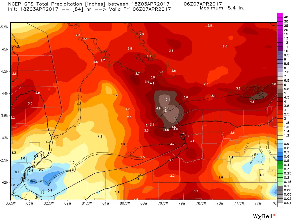 AnthonyFarnell's tweet image. Last 3 GFS runs consistently place 100mm+ precip bullseye over Toronto Thursday/Friday. Concerned for flooding &amp;amp; higher elevation wet snow.