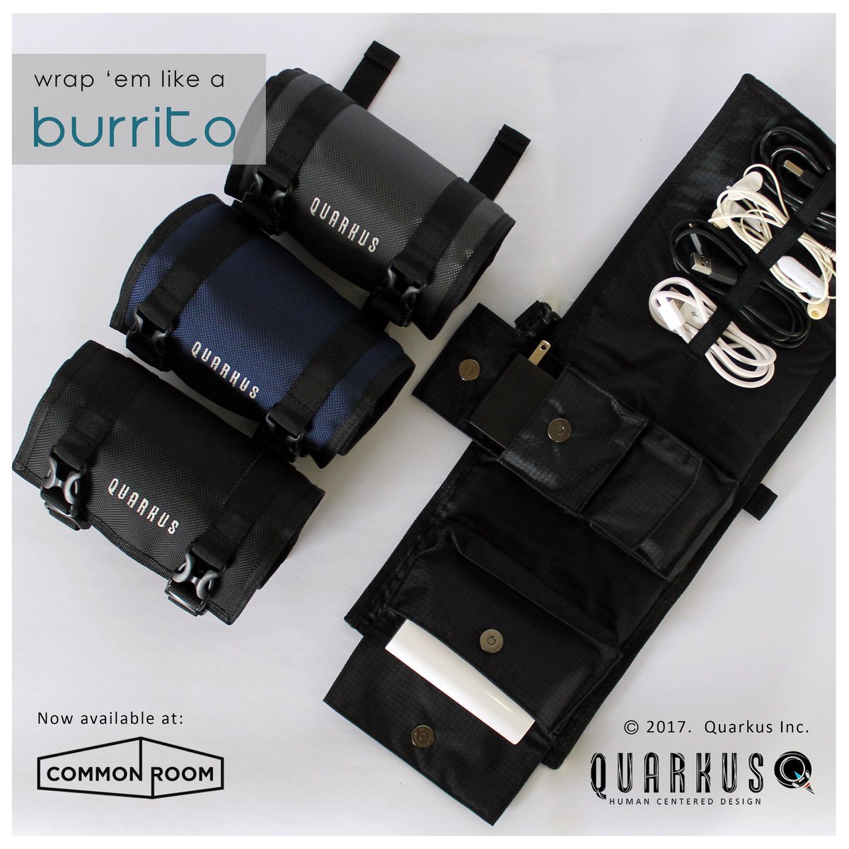RebieRamoso's tweet image. Hate the clutter? Be sure to get our Burrito Gadget Wrap, now debuting at #commonroomph! #productdesign #bagdesign