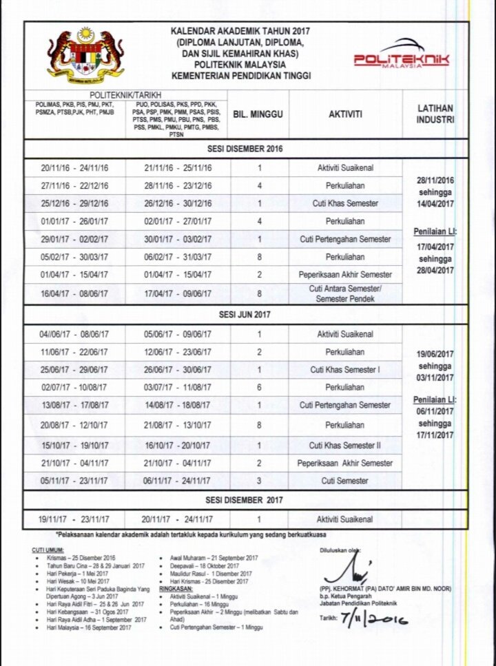 Politeknik Port Dickson On Twitter Infopolipd Takwim Akademik Politeknik Malaysia Sesi Jun 2017