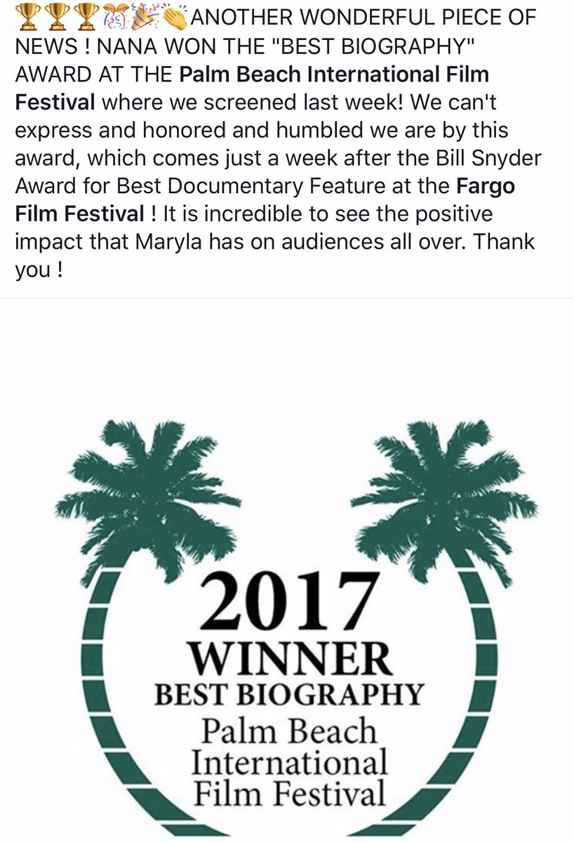 DocumentaryNana's tweet photo. Another #award for NANA! @PBIFF #PBIFF #PalmBeach #Florida #filmfestivals #indiefilm https://t.co/PPnhNXCkz8 #winning #supoortindiefilm https://t.co/zMksZdzaP0