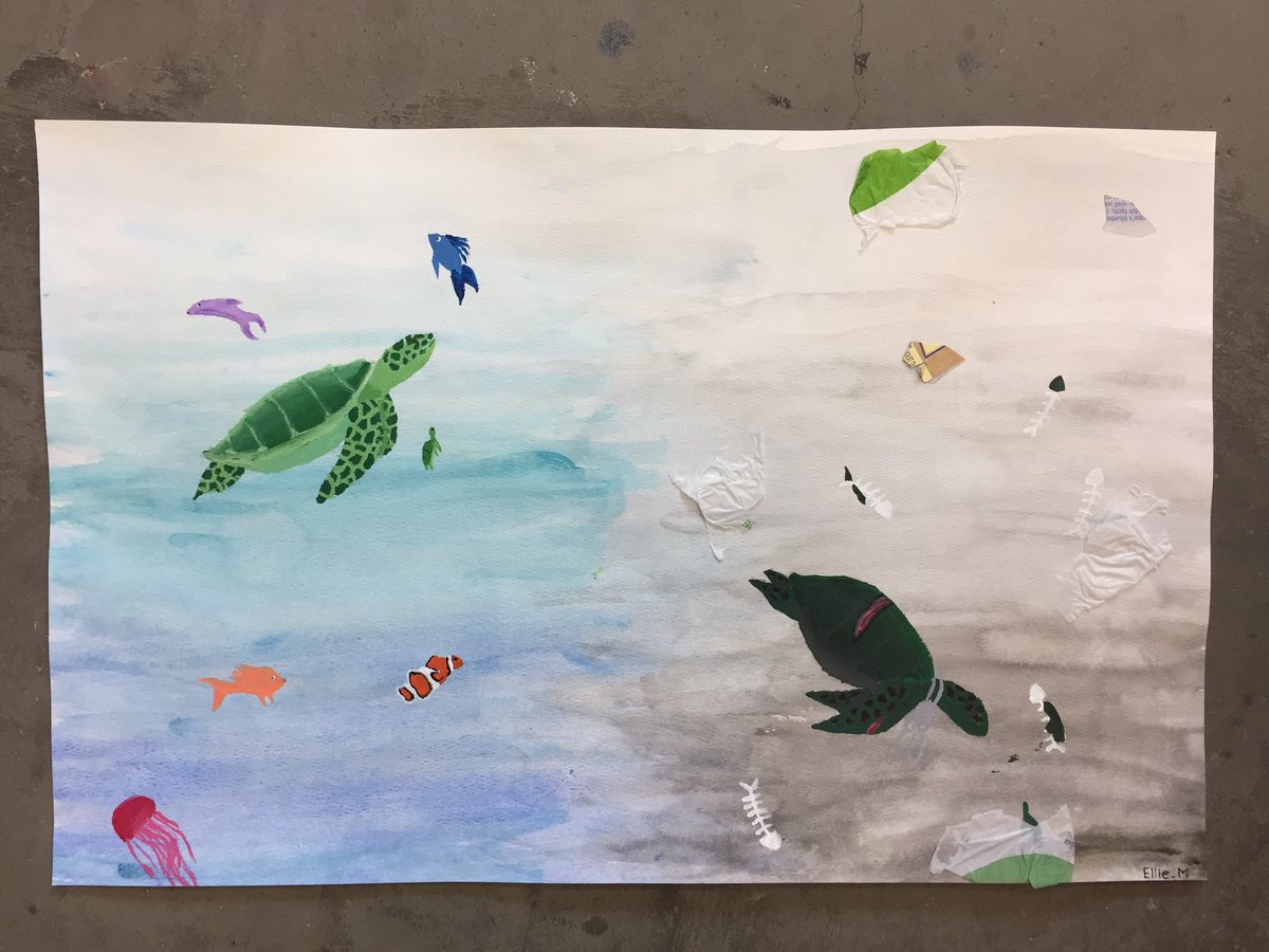 VictoriaKarmali's tweet photo. Art 9 Ocean Pollution Awareness Project! #chinookart #oceanpollution #makeart @ChinookCoyotes @LethSD51 https://t.co/ByUeiuWgEU