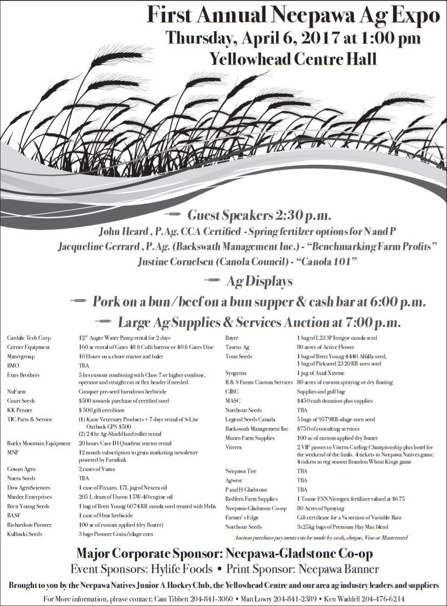 MJHLTitans's tweet image. 1st Annual Neepawa Ag Expo, Thursday 1:00pm at @YellowheadArena with 35+ industry vendors on hand, guest speakers and Ag auction,