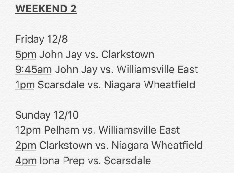 🚨ANNOUNCEMENT🚨
Here is the schedule for next year's TWO-weekend Great 8 PLUS 7 Tournament hosted by <a href="/pmhsvarsitypuck/">Pelham Hockey</a>!