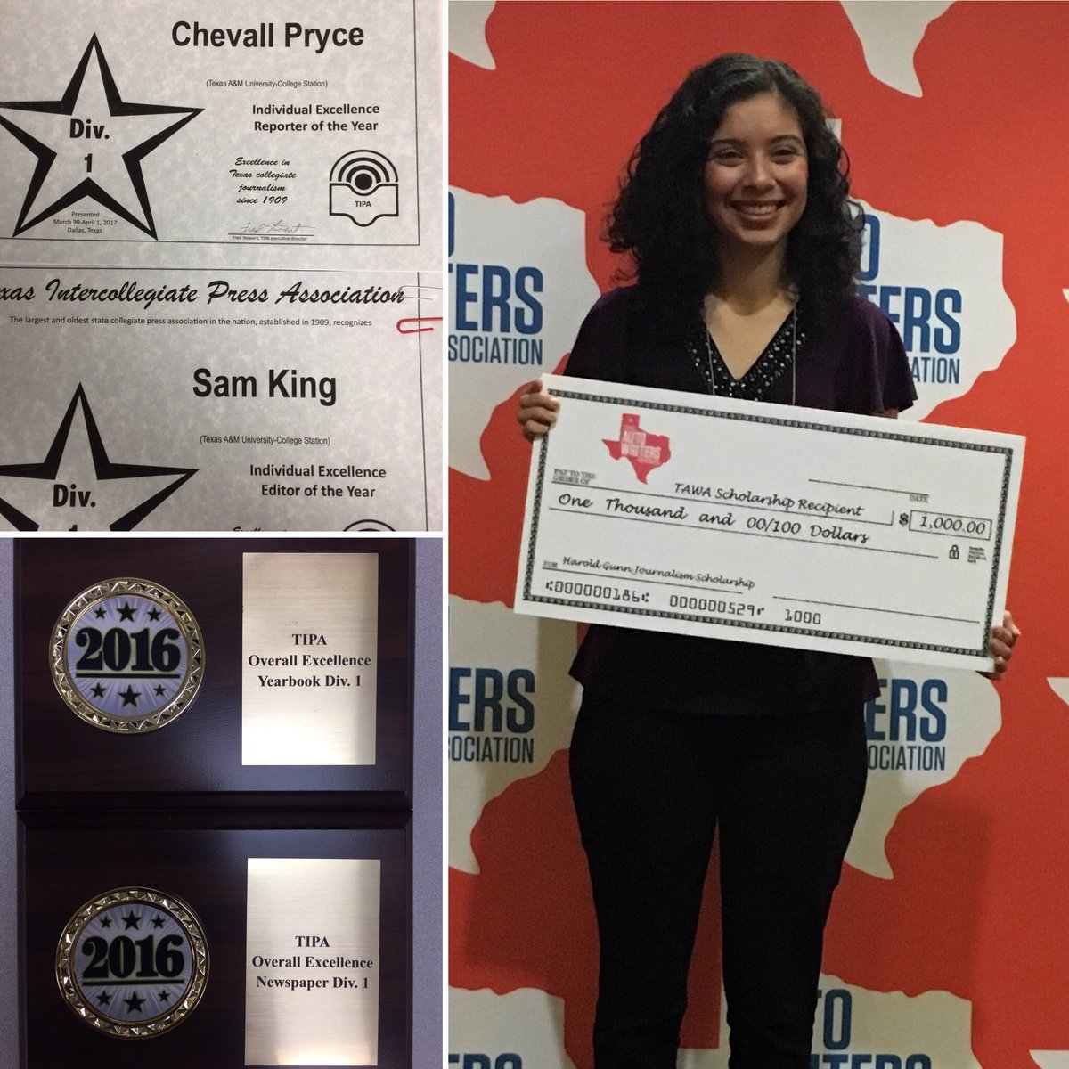 DouglasPils's tweet photo. Added up @TheBattOnline &amp; @AggielandYRBK #TIPA2017 haul: 67 awards; 25 1st-place, top editor &amp; reporter, $1K scholarship. #WhatIsNext #Proud https://t.co/yohkrxlC6z