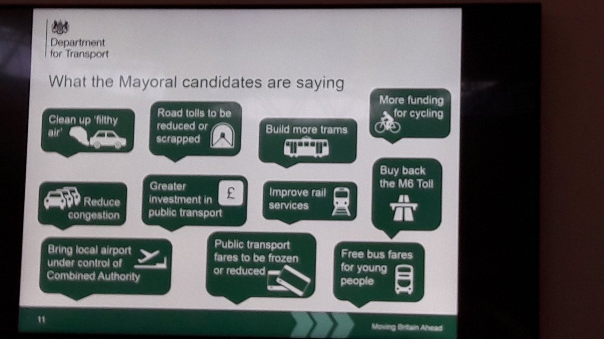 DerekHalden's tweet image. #Traffex2017 Cathy Miller from dft summarises some interesting promises made by prospective mayors